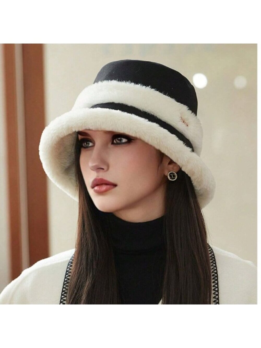 Fuzzy Faux Fur Bucket Hat Black